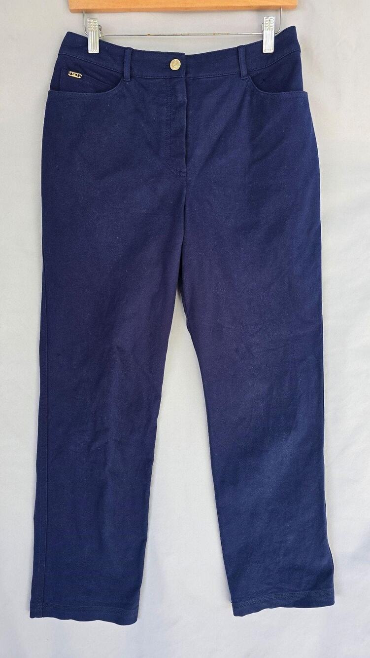 St. John Sport Pants Womens 6 Blue Cotton Stretch Twill Chino Straight Leg *flaw